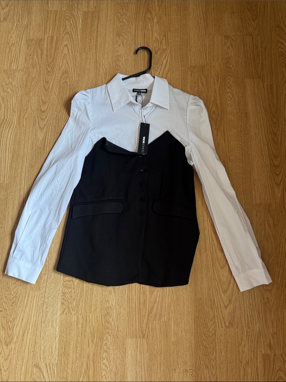 River Island Black and White Layered Button-Down Shirt Top